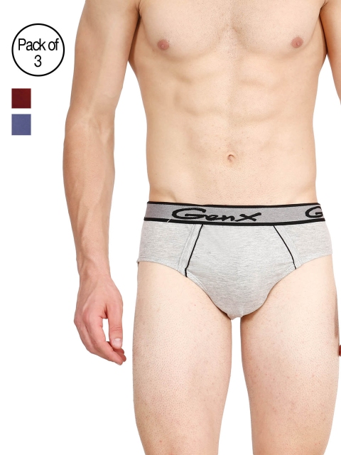 

GENX Men Pack of 3 Solid Low Rise Regular Fit Assorted Briefs, Grey melange