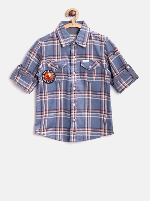 

Pepe Jeans Boys Blue & Orange Regular Fit Checked Casual Shirt