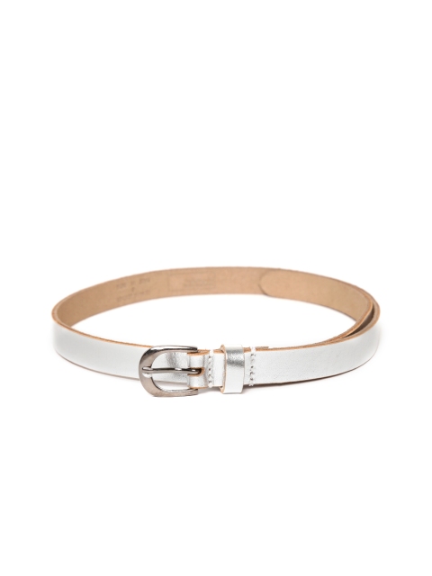 United Colors of Benetton Women Silver-Toned Leather Solid Belt
