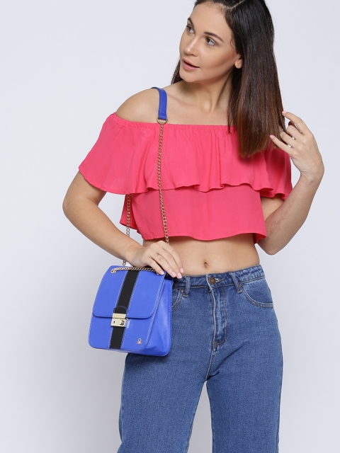

United Colors of Benetton Blue & Black Colourblocked Sling Bag