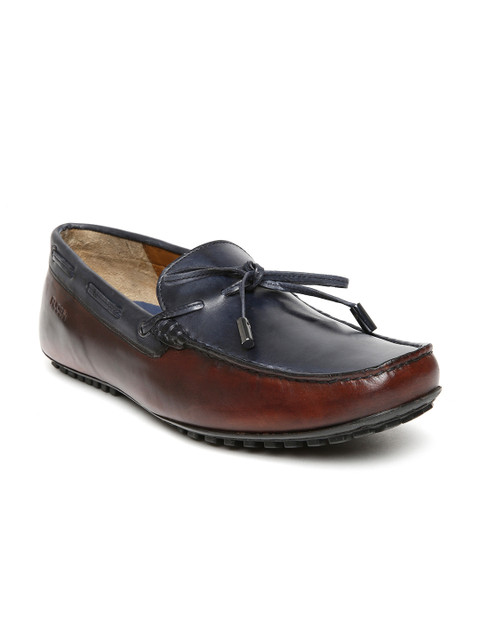 

Ruosh Men Navy & Coffee Brown Colourblocked Leather Driving Shoes, Navy blue