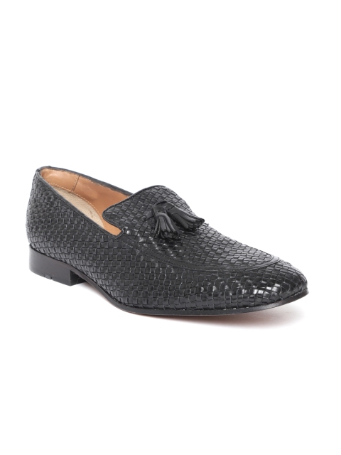 

Ruosh Men Black Basketweave Texture Leather Semiformal Slip-Ons