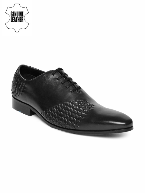 

Ruosh Men Black Teo Textured Genuine Leather Oxfords