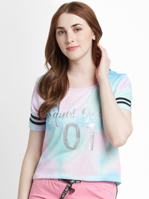 

Ajile by Pantaloons Women Pink & Blue Printed Round Neck T-shirt