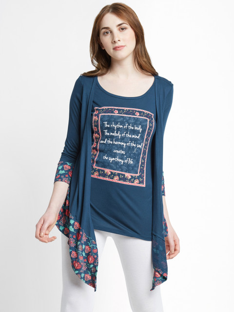 

Ajile by Pantaloons Women Navy Printed Top, Navy blue