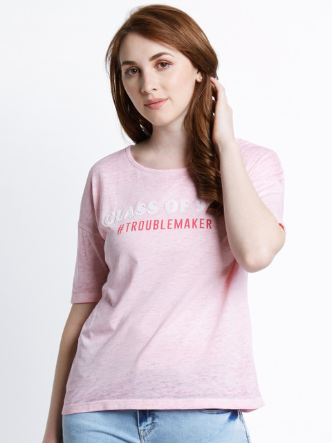 

SF JEANS by Pantaloons Women Pink Printed Round Neck T-shirt
