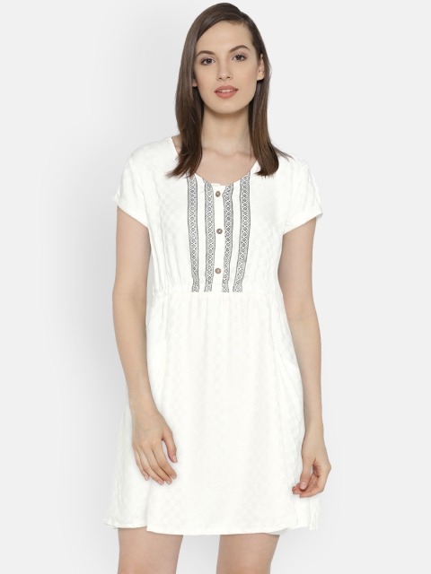 

Bronz Women White Printed A-Line Dress