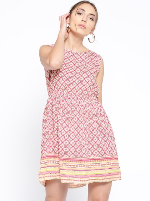 

Bronz Women Pink & White Printed A-Line Dress