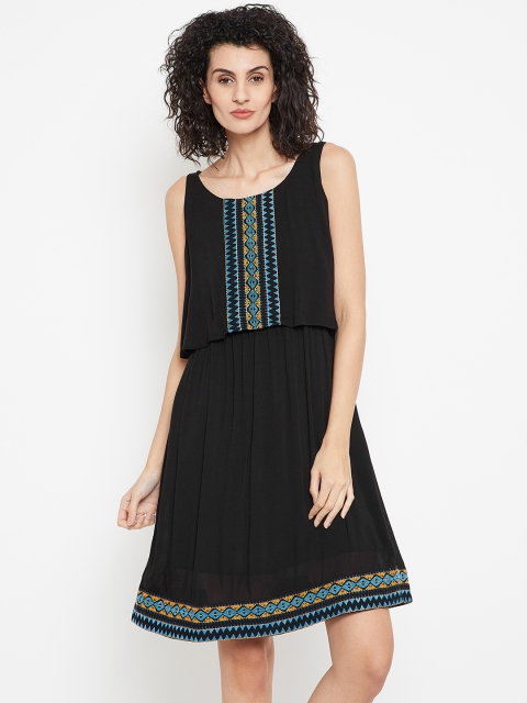 

Bronz Women Black Self Design A-Line Dress