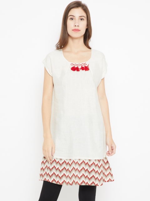 

Bronz Off-White & Red Solid Tunic