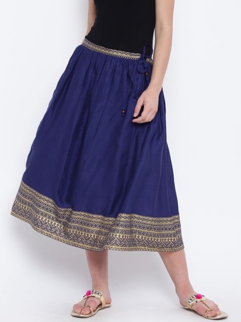 

Bronz Navy Blue Printed Detail Midi Skirt