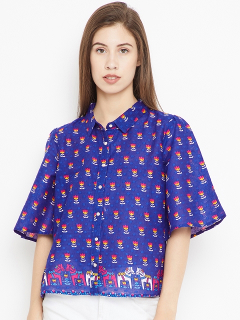 

Bronz Women Blue Regular Fit Printed Casual Shirt
