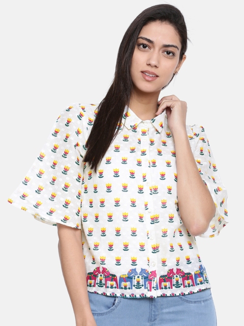 

Bronz Women off-White Printed Pure Cotton Top