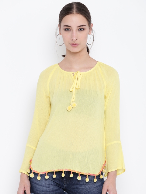 

Bronz Women Yellow Semi-Sheer Solid Top