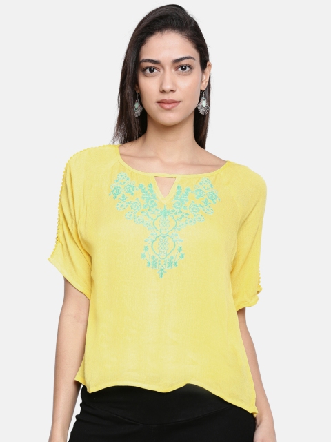 

Bronz Women Yellow Self-Design Top