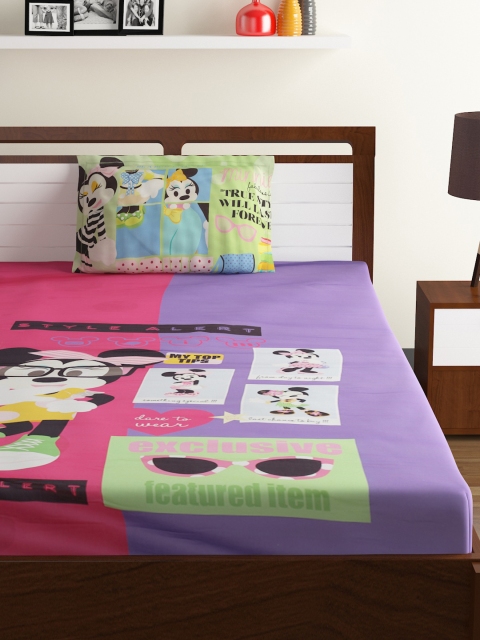 

BOMBAY DYEING Purple Flat 144 TC Cotton 1 Single Bedsheet with 1 Pillow Covers
