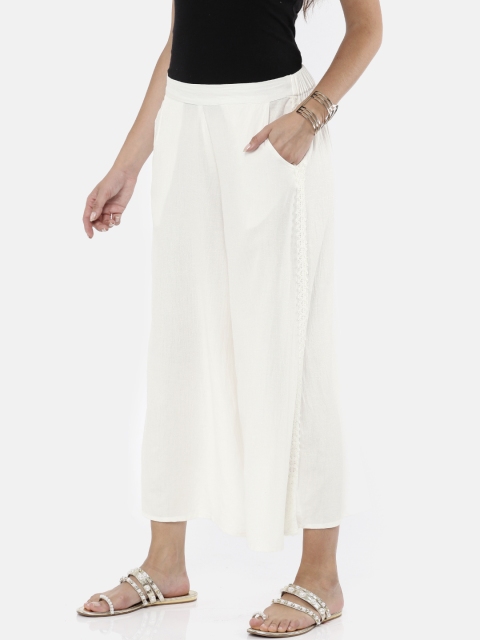 

Bronz Women White Wide Leg Solid Palazzos