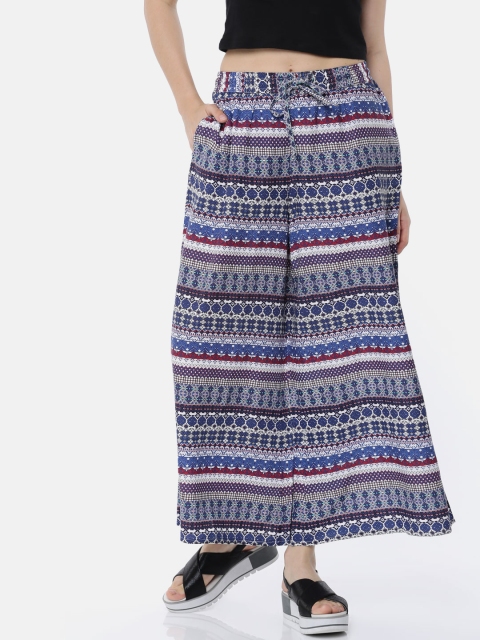 

Bronz Women Blue & Off-White Printed Wide Leg Palazzos