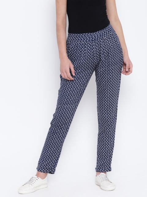 

Bronz Women Navy Blue Regular Fit Printed Regular Trousers