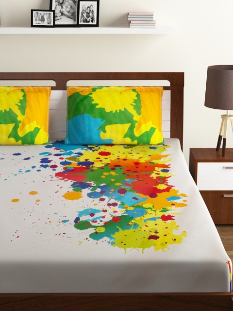 

BOMBAY DYEING Blue & White Abstract Flat 210 TC Cotton 1 King Bedsheet with 2 Pillow Covers