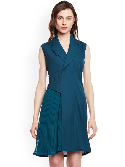

THE SILHOUETTE STORE Women Green Solid A-Line Dress