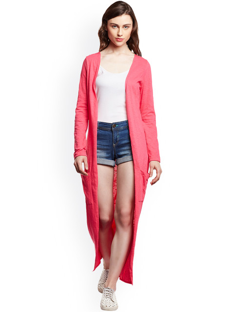 

THE SILHOUETTE STORE Coral Pink Solid Open Front Shrug