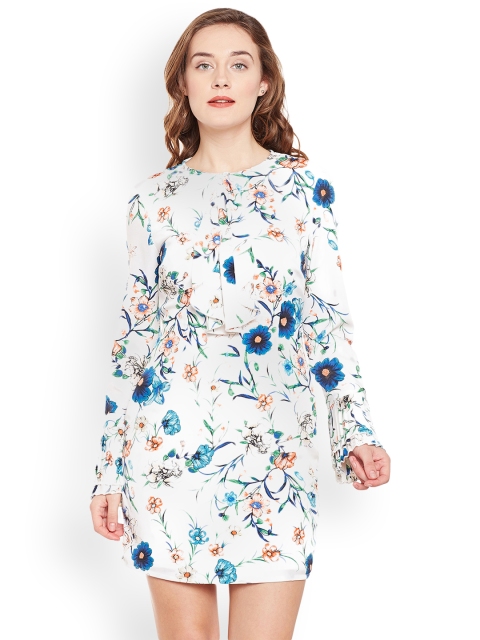 

Oxolloxo Women Off-White & Blue Printed Sheath Dress