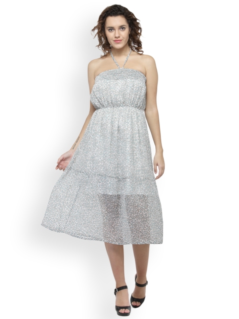 

Oxolloxo Women Off-White Self Design Fit and Flare Dress