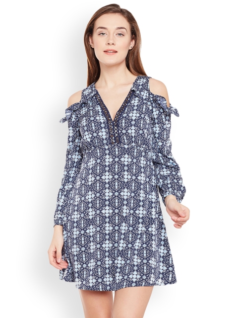 

Oxolloxo Women Navy Blue Printed A-Line Dress