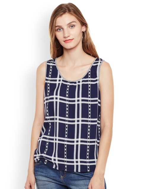 

Oxolloxo Women Navy Blue Checked Top