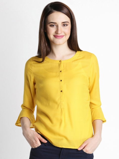 

Annabelle by Pantaloons Women Mustard Yellow Self Design Top