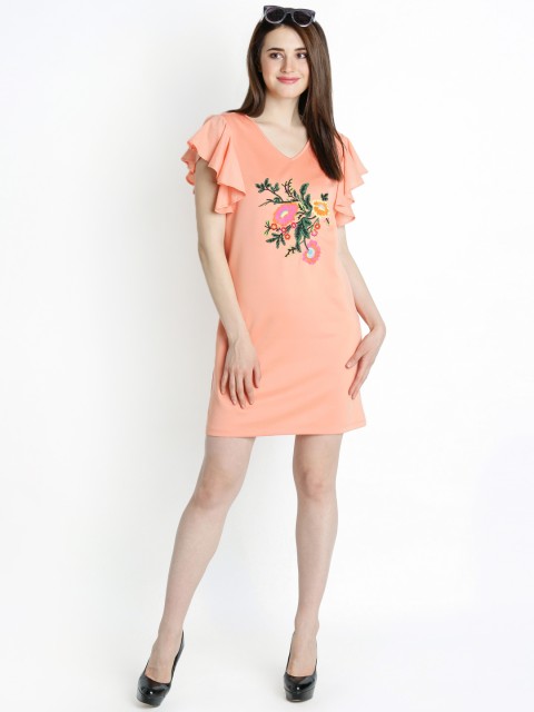 

Annabelle by Pantaloons Women Peach-Coloured Self Design Sheath Dress