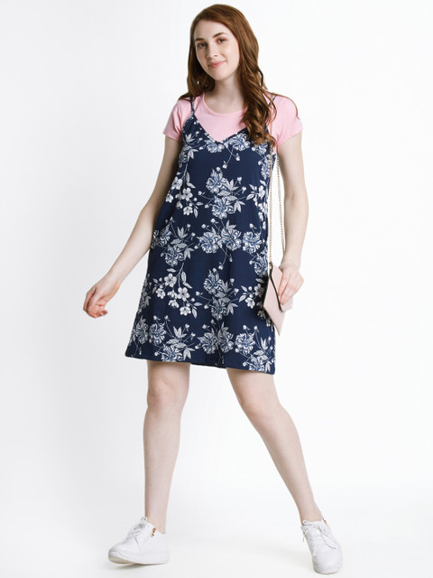 

Honey by Pantaloons Women Blue Printed A-Line Dress with T-shirt