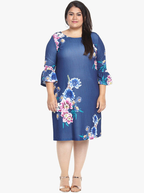 

ALTOMODA by Pantaloons Plus Size Women Navy Blue Printed Sheath Dress