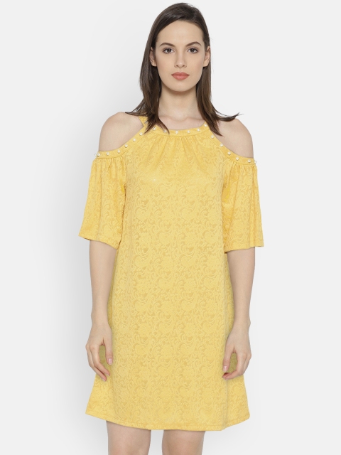 

Annabelle by Pantaloons Women Yellow Self Design A-Line Dress