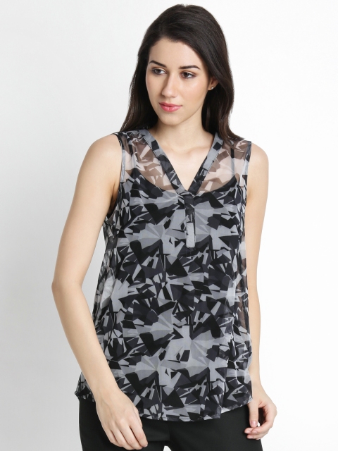 

Annabelle by Pantaloons Women Black Printed Sheer A-Line Top