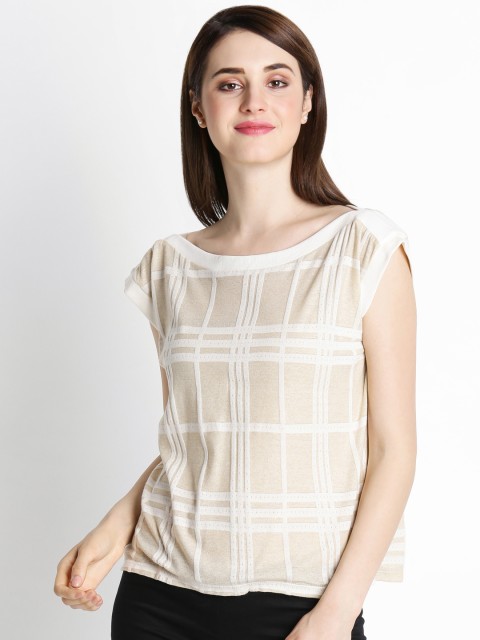 

Annabelle by Pantaloons Women Beige & Gold-Toned Checked Top