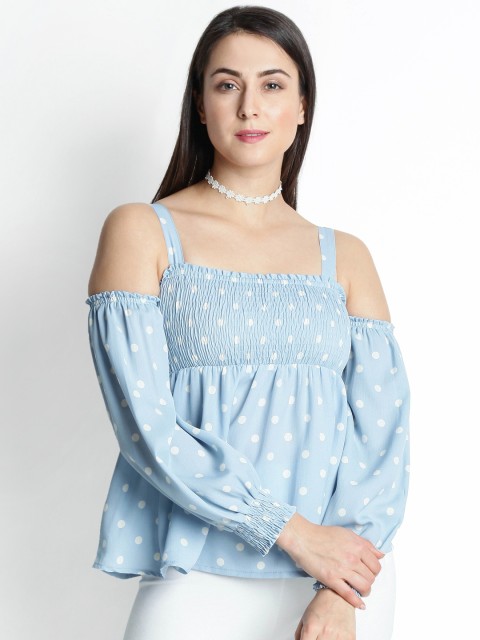 

Honey by Pantaloons Women Blue Cold-Shoulder Printed Top