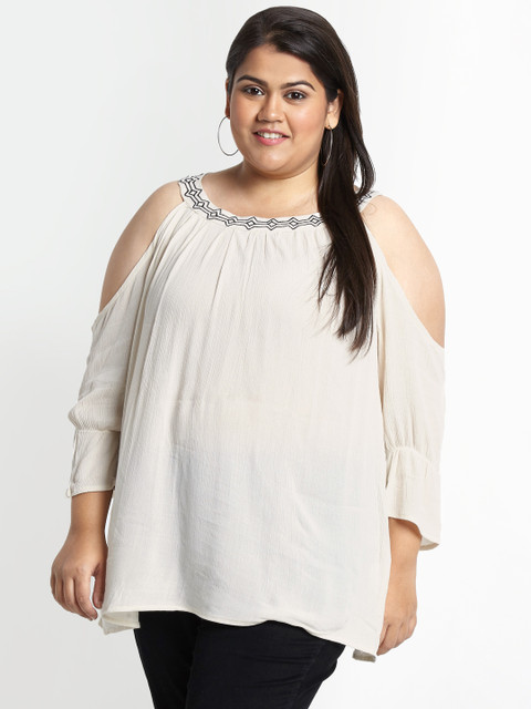 

ALTOMODA by Pantaloons Plus Size Women Beige Solid A-Line Top