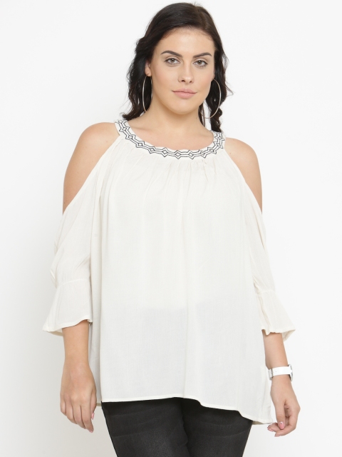

ALTOMODA by Pantaloons Plus Size Women Off-White Solid A-Line Top