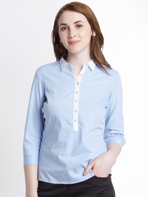

Annabelle by Pantaloons Women Blue Regular Fit Solid Formal Shirt