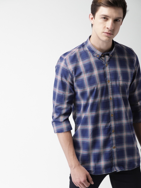 

Mast & Harbour Men Blue Slim Fit Checked Casual Shirt