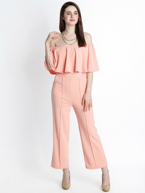 

Annabelle by Pantaloons Peach-Coloured Solid Off-Shoulder Basic Jumpsuit