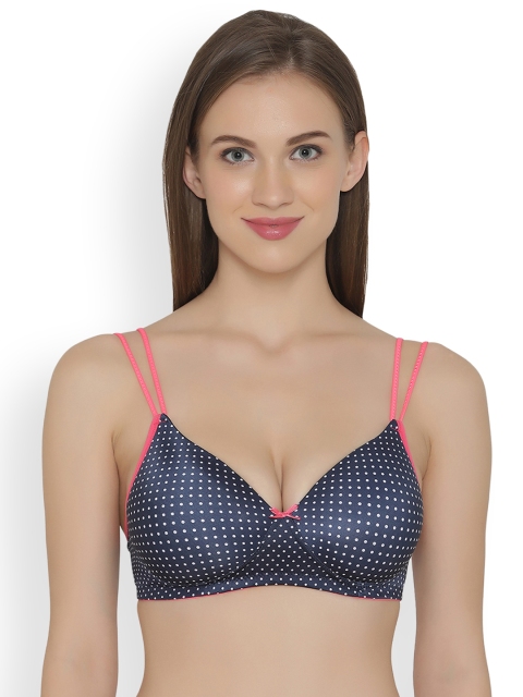 

Clovia Padded Non-Wired Polka Print T-Shirt Bra, Blue