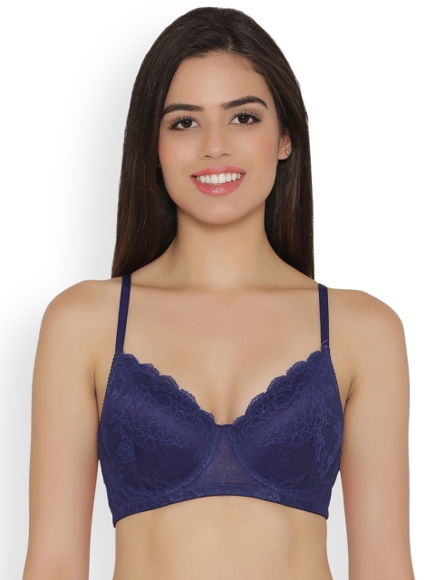 

Clovia Lace Padded Underwired Push Up Bra, Blue