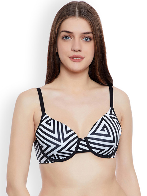 

Clovia Cotton Rich Padded Underwired Printed T-Shirt Bra, Black