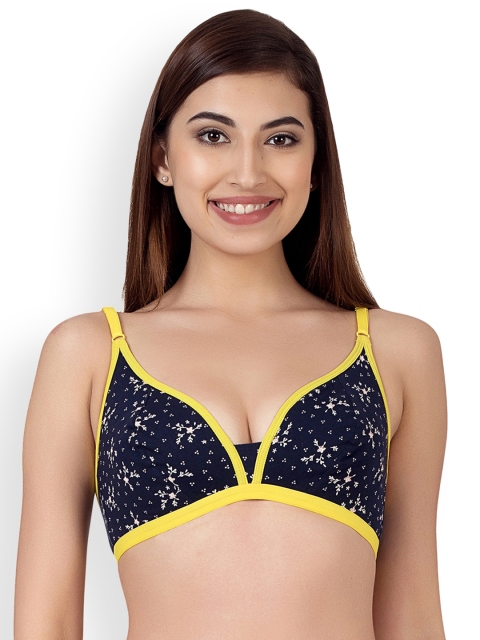 

Clovia Navy Blue & Yellow Printed Non-Wired Non Padded T-Shirt Bra BR1069A02