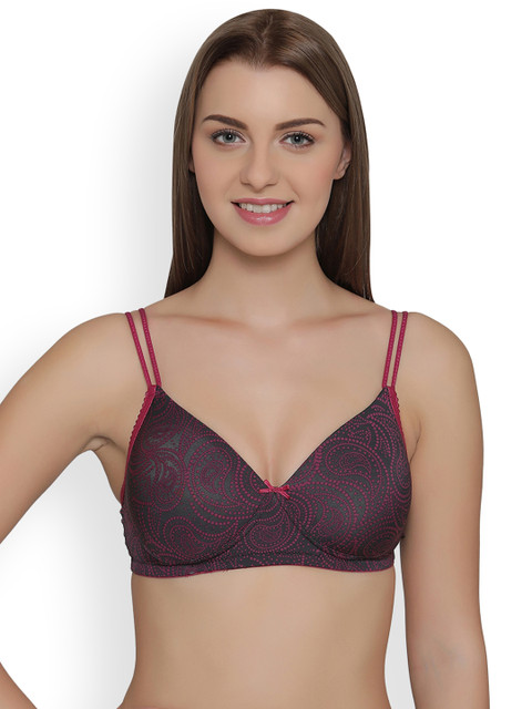 

Clovia Padded Non-Wired Printed T-Shirt Bra With Designer Straps, Black