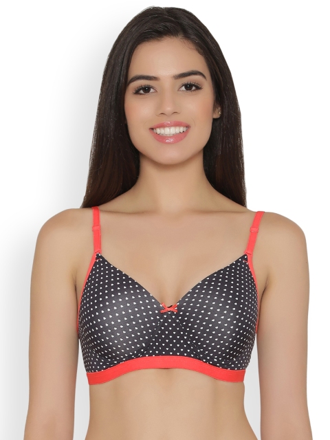 

Clovia Padded Non-Wired Heart Print Multiway T-Shirt Bra, Black