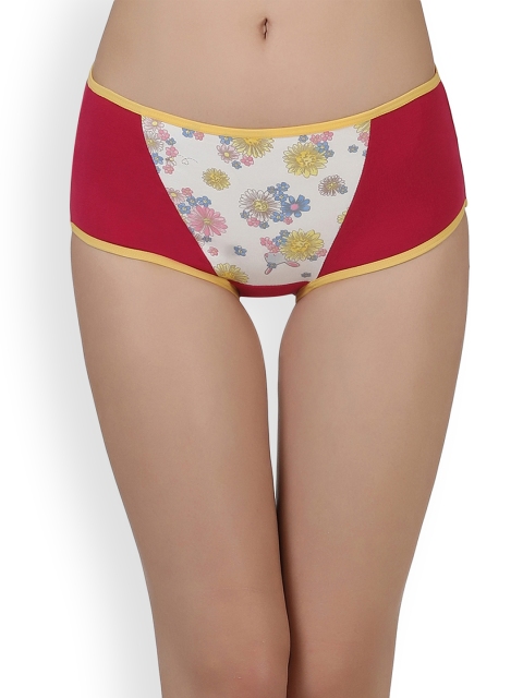 

Clovia Cotton Mid Waist Floral Printed Hipster Brief PN2039P14, Red